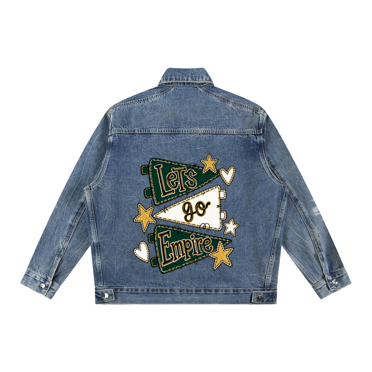 Lets Go Empire Vintage Wash Zip Up Denim Jacket