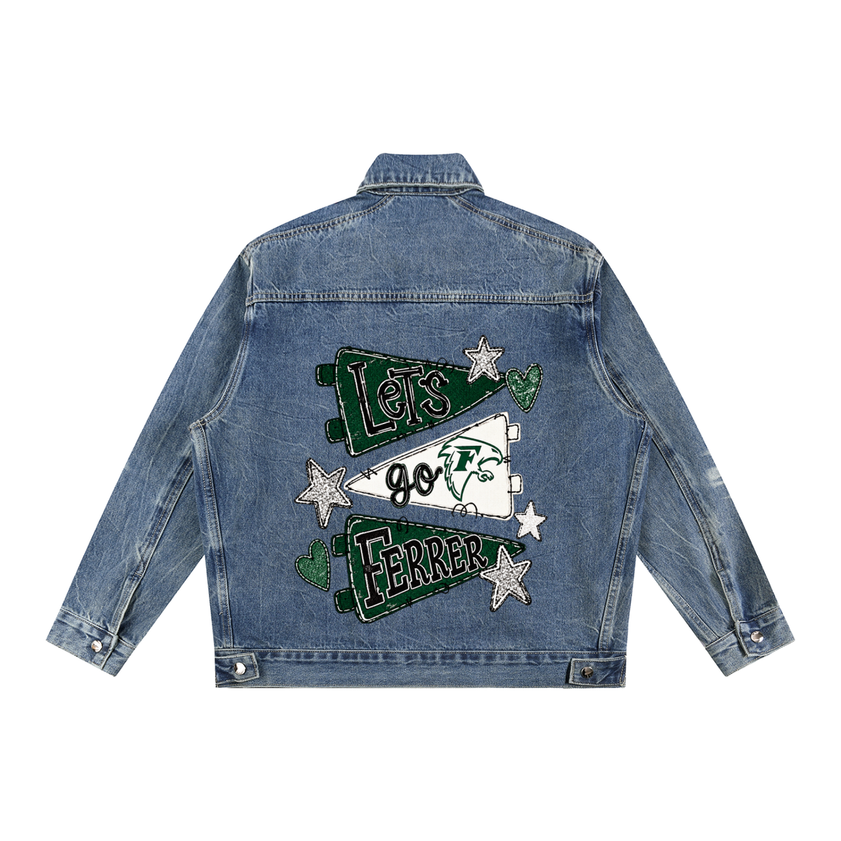 Lets Go St Vincent Ferrer Vintage Wash Zip Up Denim Jacket