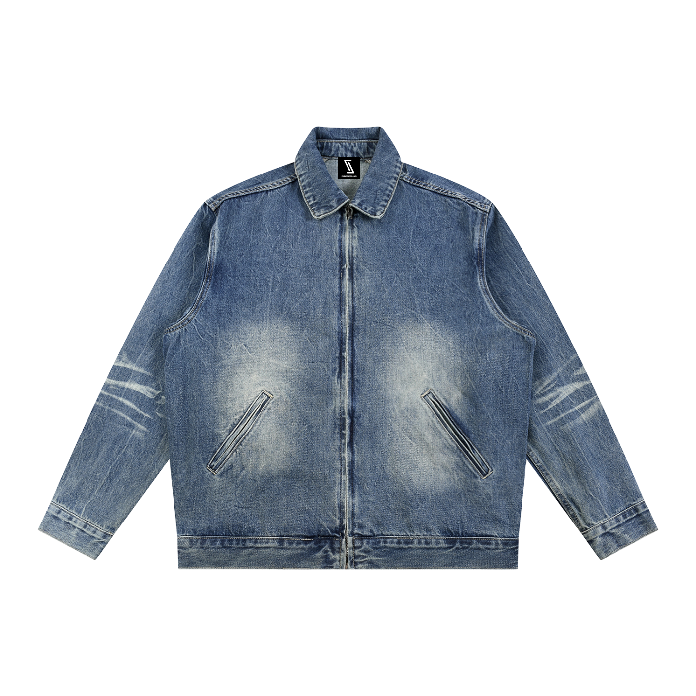 Vintage Wash Zip Up Denim Jacket