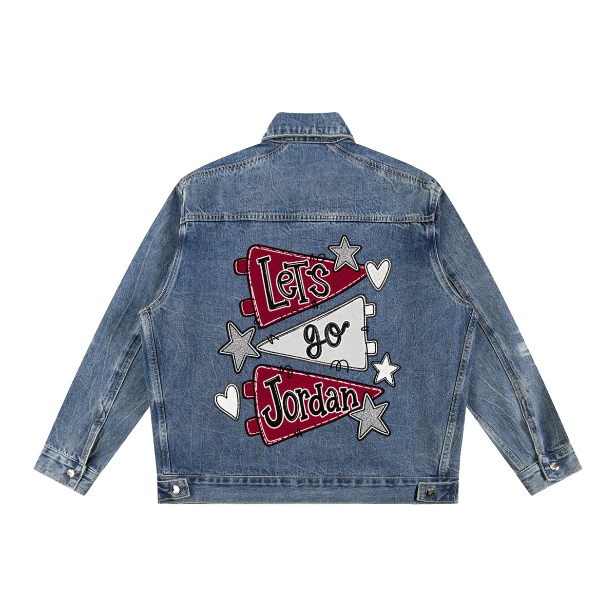 Lets Go Jordan Vintage Wash Zip Up Denim Jacket