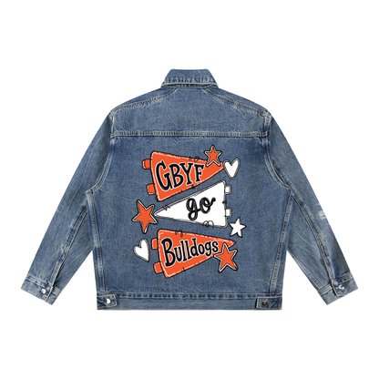 Lets Go Green Bulldogs Vintage Wash Zip Up Denim Jacket