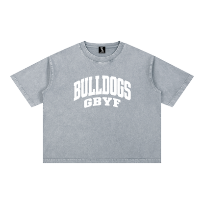 Basic 2 White Green Bulldogs Mineral Wash Boxy Cotton T-Shirt