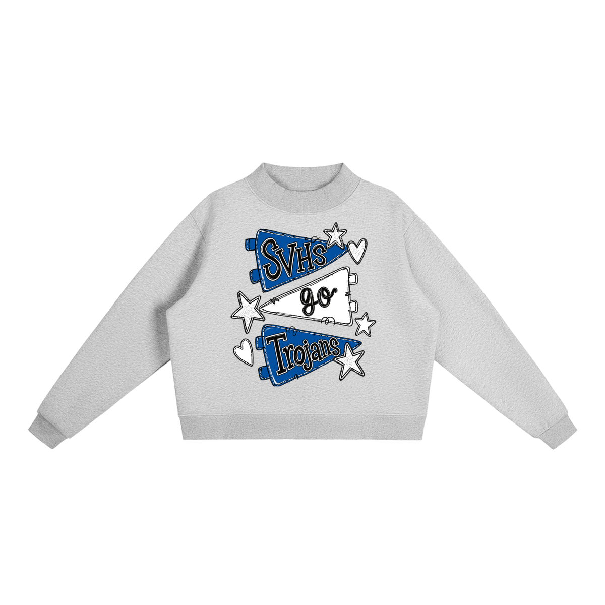 Basic 2 White Silver Valley Essential Fleece Mock-Neck Crew Sweatshirt (printed)