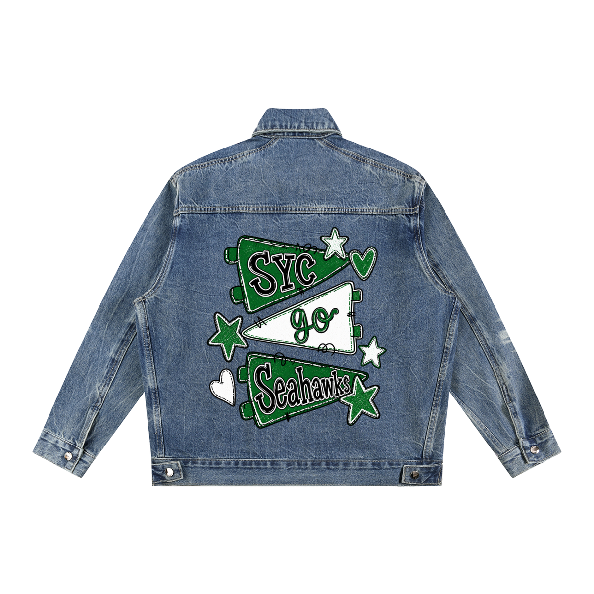 Lets Go Seahawks Vintage Wash Zip Up Denim Jacket