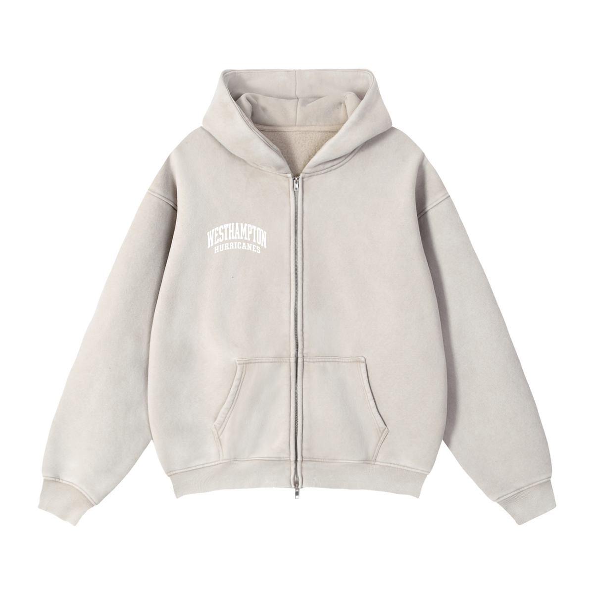 Basic 2 White Westhampton Zip-Through Boxy Fleece Hoodie