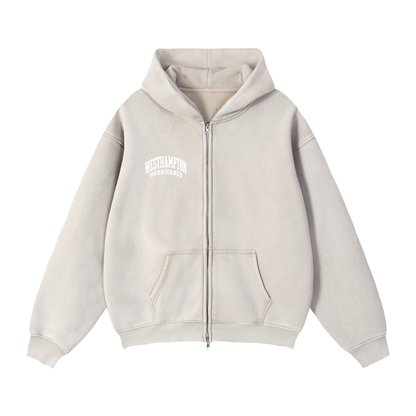 Basic 2 White Westhampton Zip-Through Boxy Fleece Hoodie