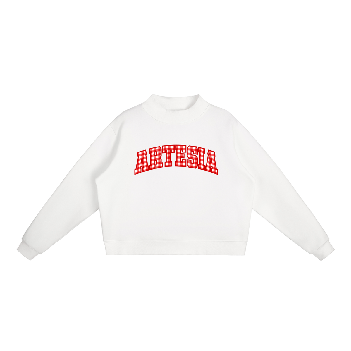 Gingham Artesia Essential Fleece Mock-Neck Crew Sweatshirt (printed)