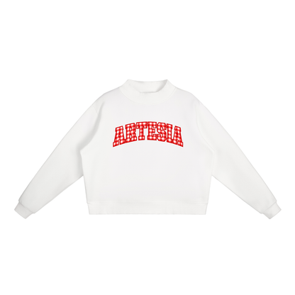 Gingham Artesia Essential Fleece Mock-Neck Crew Sweatshirt (printed)