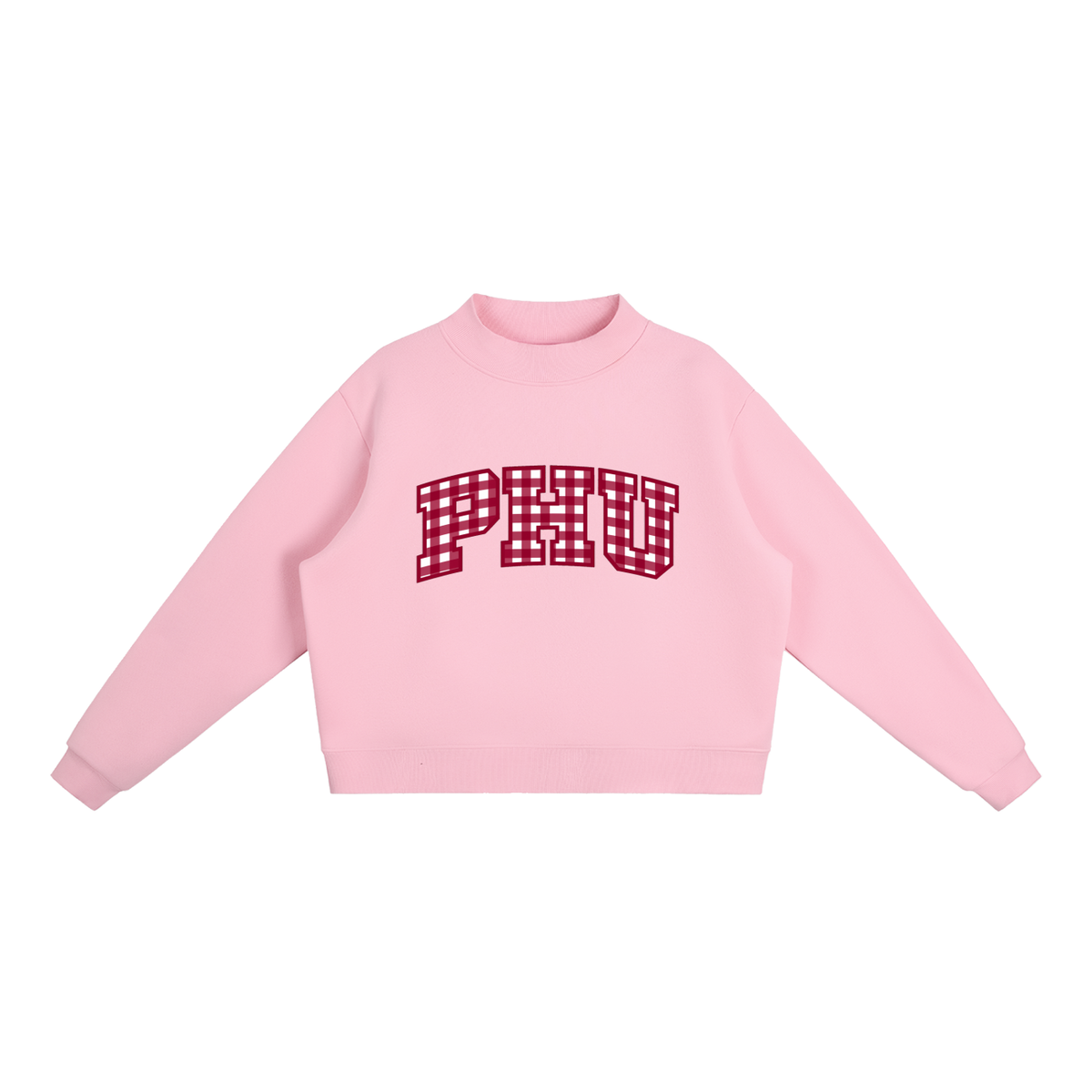 Gingham Palm Harbor Essential Fleece Mock-Neck Crew Sweatshirt (printed)