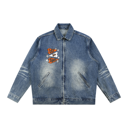 Lets Go Rock Springs Vintage Wash Zip Up Denim Jacket