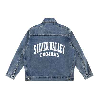 Basic 2 White Silver Valley Vintage Wash Zip Up Denim Jacket