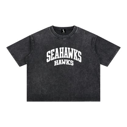 Basic 2 White Seahawks Mineral Wash Boxy Cotton T-Shirt