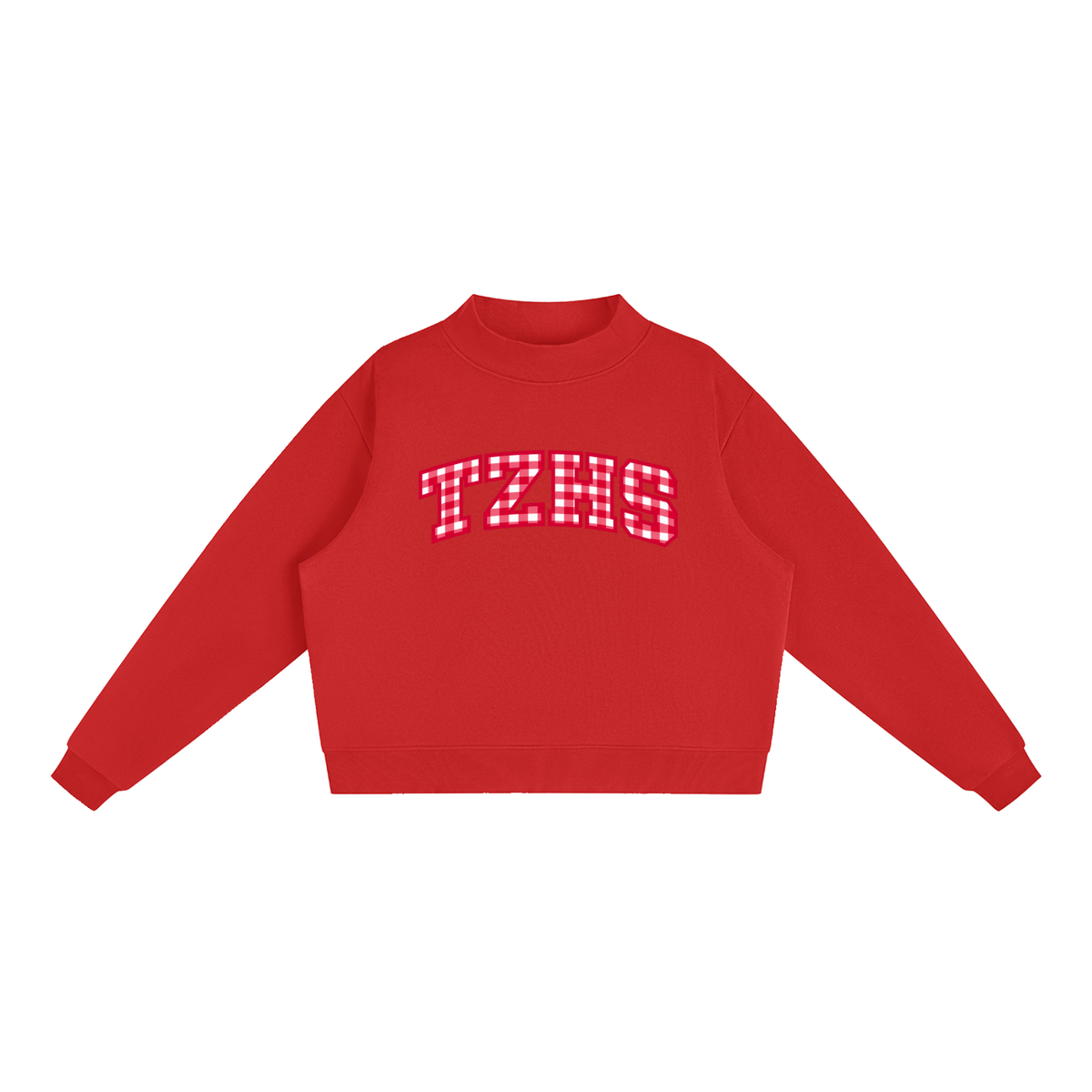 Gingham Tappan Zee Essential Fleece Mock-Neck Crew Sweatshirt (printed)