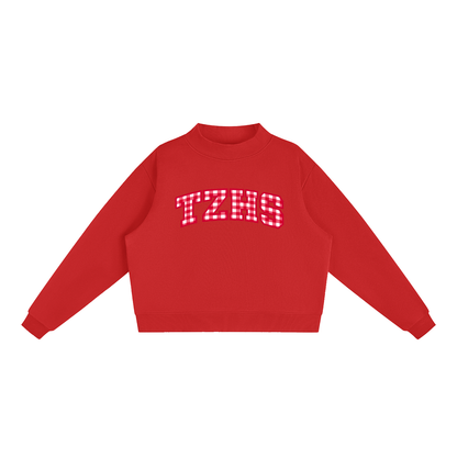 Gingham Tappan Zee Essential Fleece Mock-Neck Crew Sweatshirt (printed)