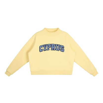 Gingham Cyprus Essential Fleece Mock-Neck Crew Sweatshirt