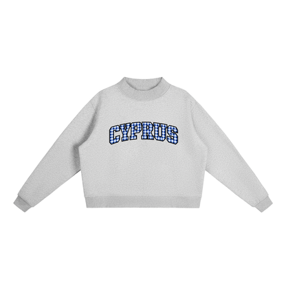 Gingham Cyprus Essential Fleece Mock-Neck Crew Sweatshirt