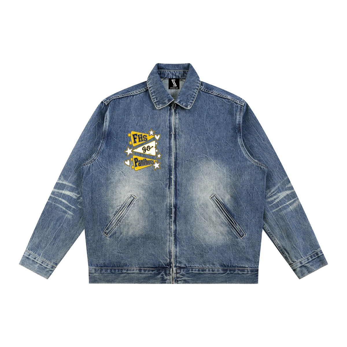 Lets Go Fenway Vintage Wash Zip Up Denim Jacket