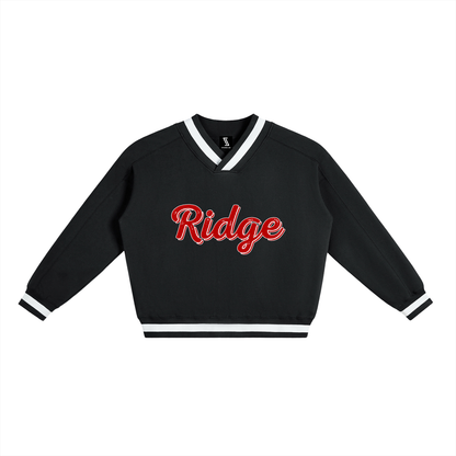 V-Neck Contrast Collar Boxy Sweatshirt