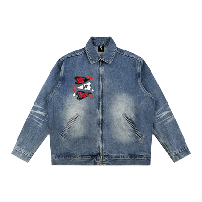 Lets Go North Fork Vintage Wash Zip Up Denim Jacket