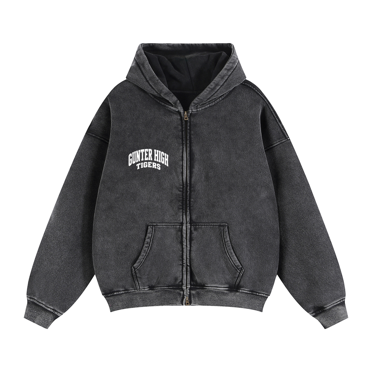 Basic 2 White Gunter Zip-Through Boxy Fleece Hoodie