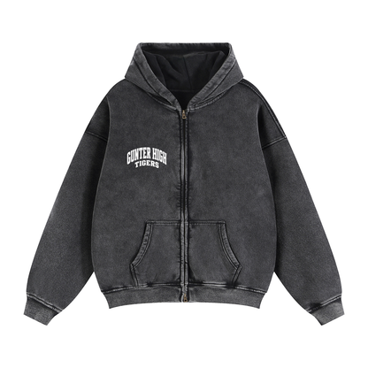 Basic 2 White Gunter Zip-Through Boxy Fleece Hoodie
