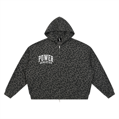 Unisex Leopard Print Waffle Full Zip Hoodie
