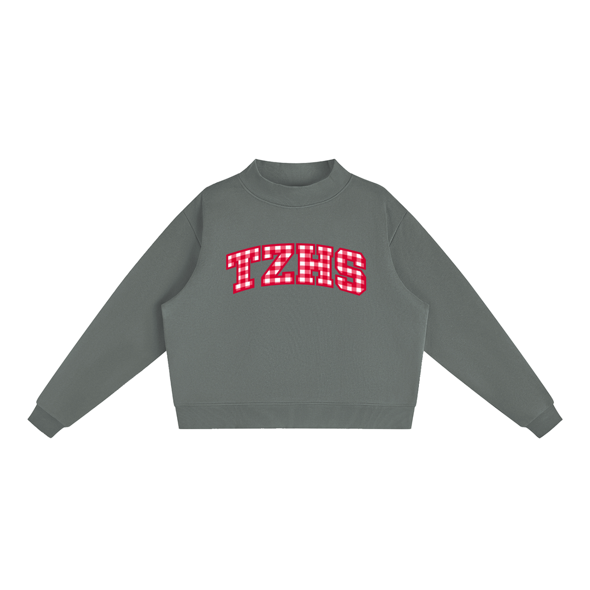 Gingham Tappan Zee Essential Fleece Mock-Neck Crew Sweatshirt (printed)