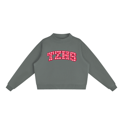Gingham Tappan Zee Essential Fleece Mock-Neck Crew Sweatshirt (printed)