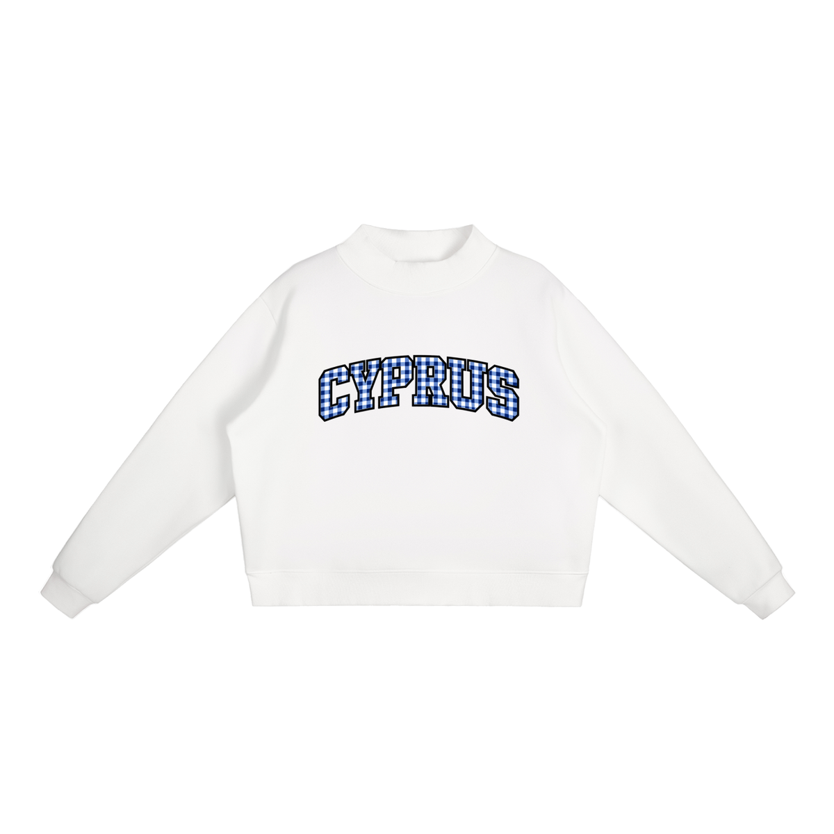 Gingham Cyprus Essential Fleece Mock-Neck Crew Sweatshirt