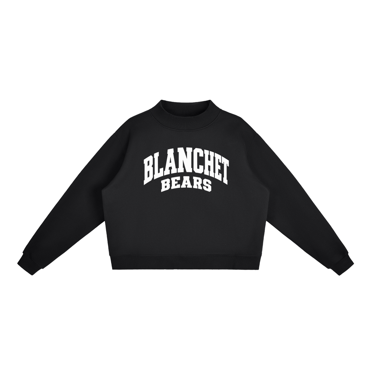 Basic 2 White Blanchet Essential Fleece Mock-Neck Crew Sweatshirt (printed)