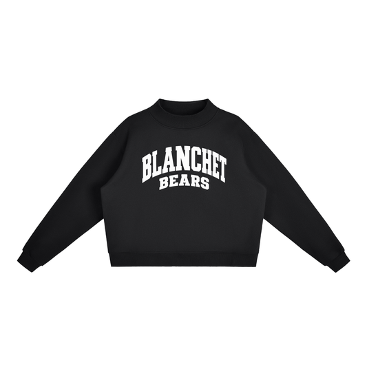 Basic 2 White Blanchet Essential Fleece Mock-Neck Crew Sweatshirt (printed)
