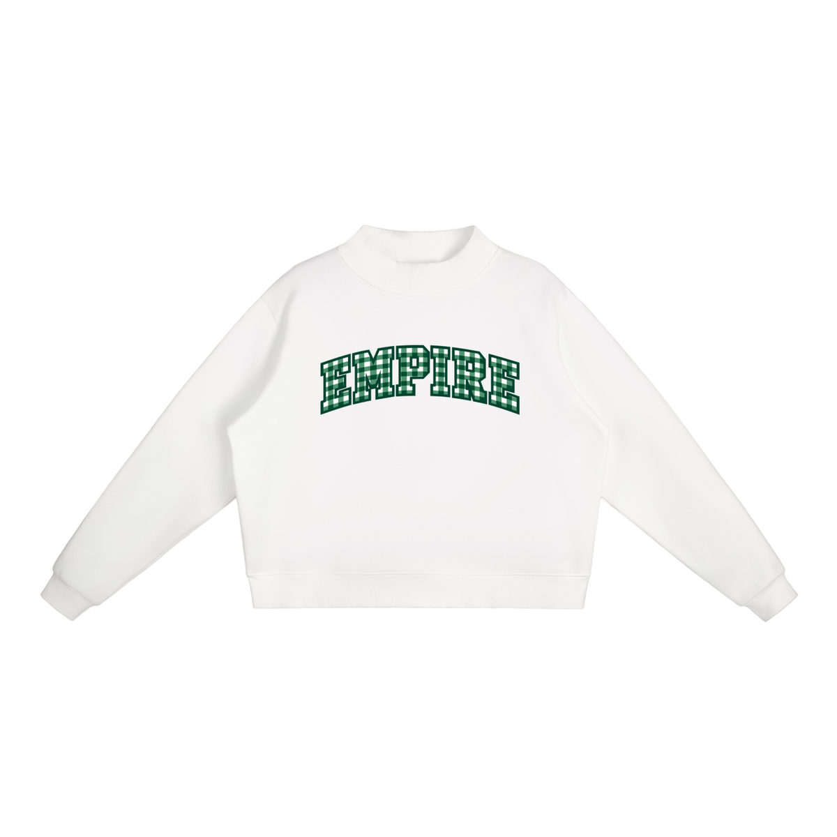 Gingham Empire Essential Fleece Mock-Neck Crew Sweatshirt (printed)