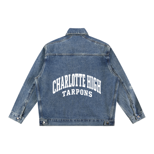 Basic 2 White Charlotte Vintage Wash Zip Up Denim Jacket