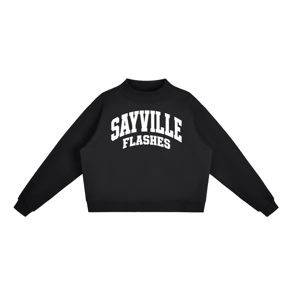 Basic 2 White Sayville Essential Fleece Mock-Neck Crew Sweatshirt (printed)
