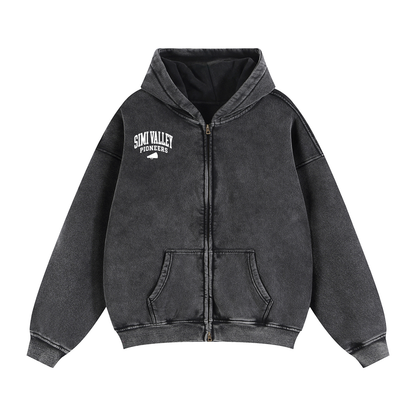 Basic 2 White Simi Valley Zip-Through Boxy Fleece Hoodie