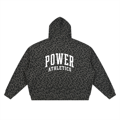 Unisex Leopard Print Waffle Full Zip Hoodie