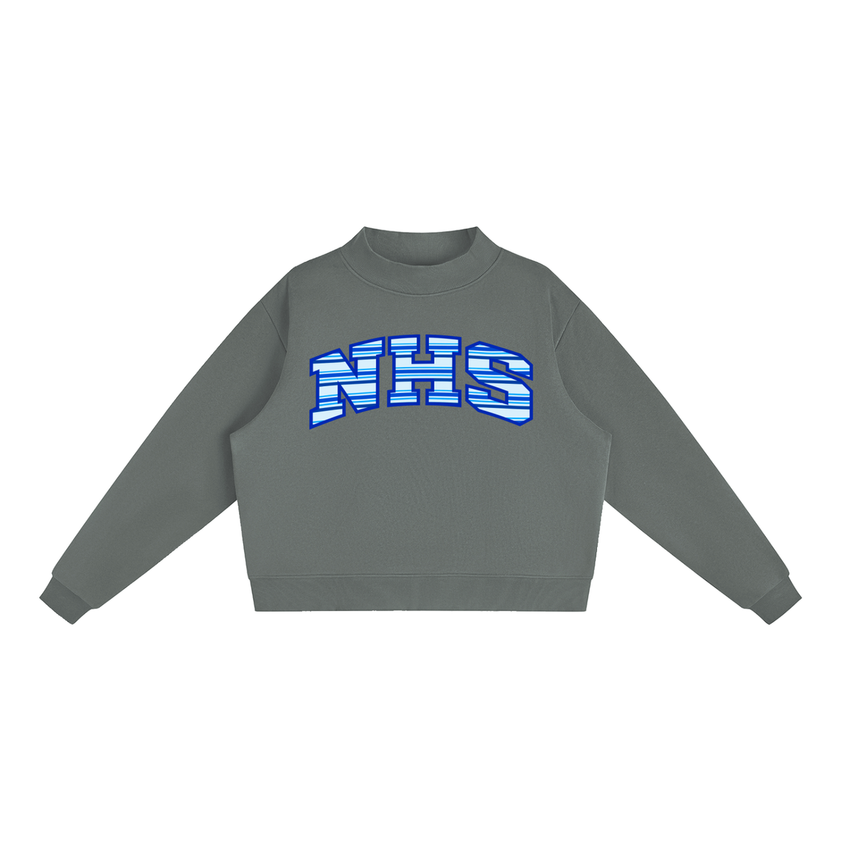 Striped NHS Essential Fleece Mock-Neck Crew Sweatshirt