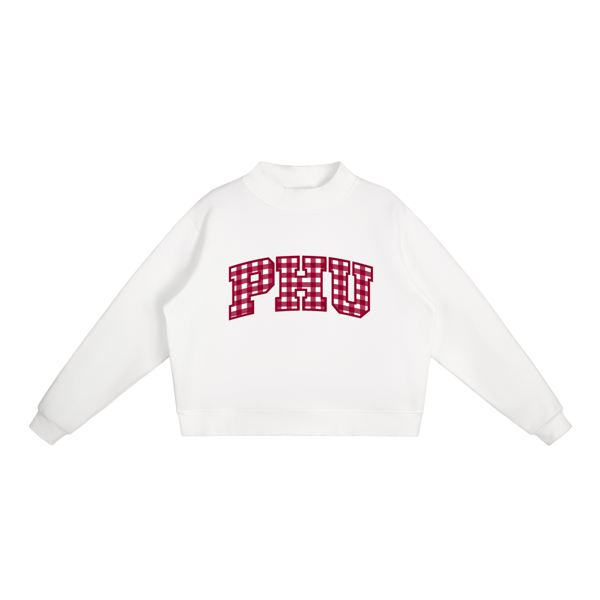 Gingham Palm Harbor Essential Fleece Mock-Neck Crew Sweatshirt (printed)