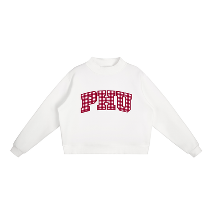 Gingham Palm Harbor Essential Fleece Mock-Neck Crew Sweatshirt (printed)