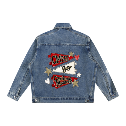 Lets Go Cardinal Mooney Vintage Wash Zip Up Denim Jacket
