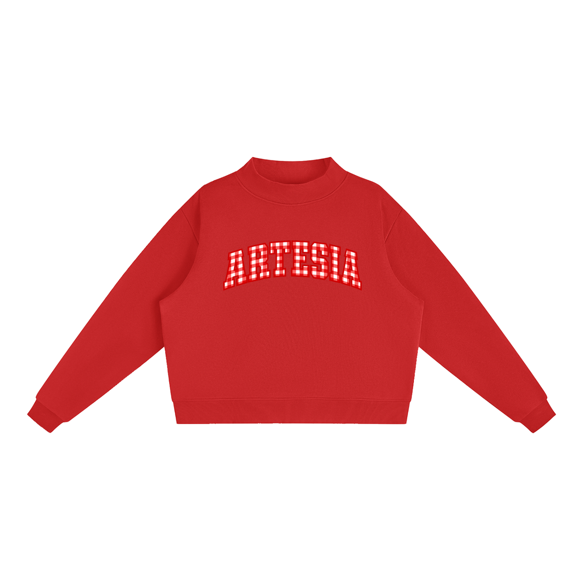 Gingham Artesia Essential Fleece Mock-Neck Crew Sweatshirt (printed)