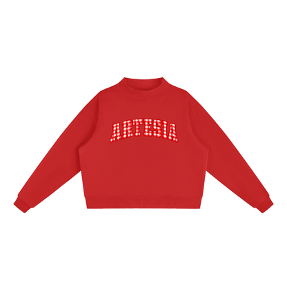 Gingham Artesia Essential Fleece Mock-Neck Crew Sweatshirt (printed)
