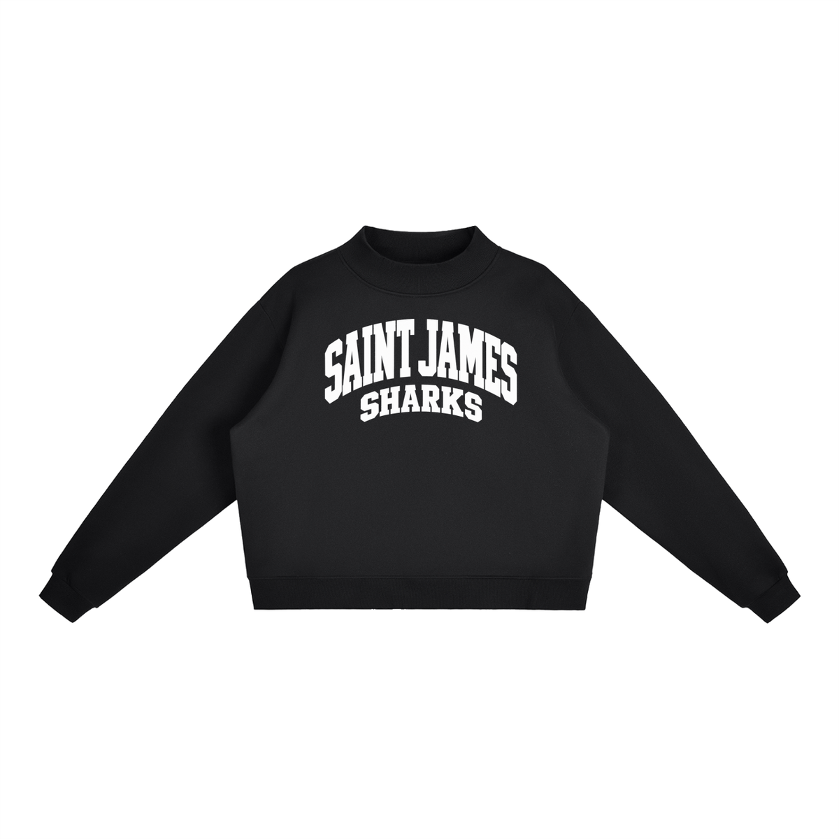 Basic 2 White Saint James Essential Fleece Mock-Neck Crew Sweatshirt (printed)