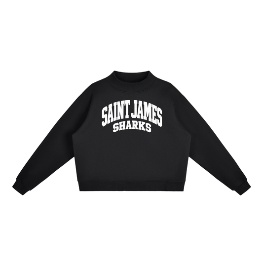 Basic 2 White Saint James Essential Fleece Mock-Neck Crew Sweatshirt (printed)