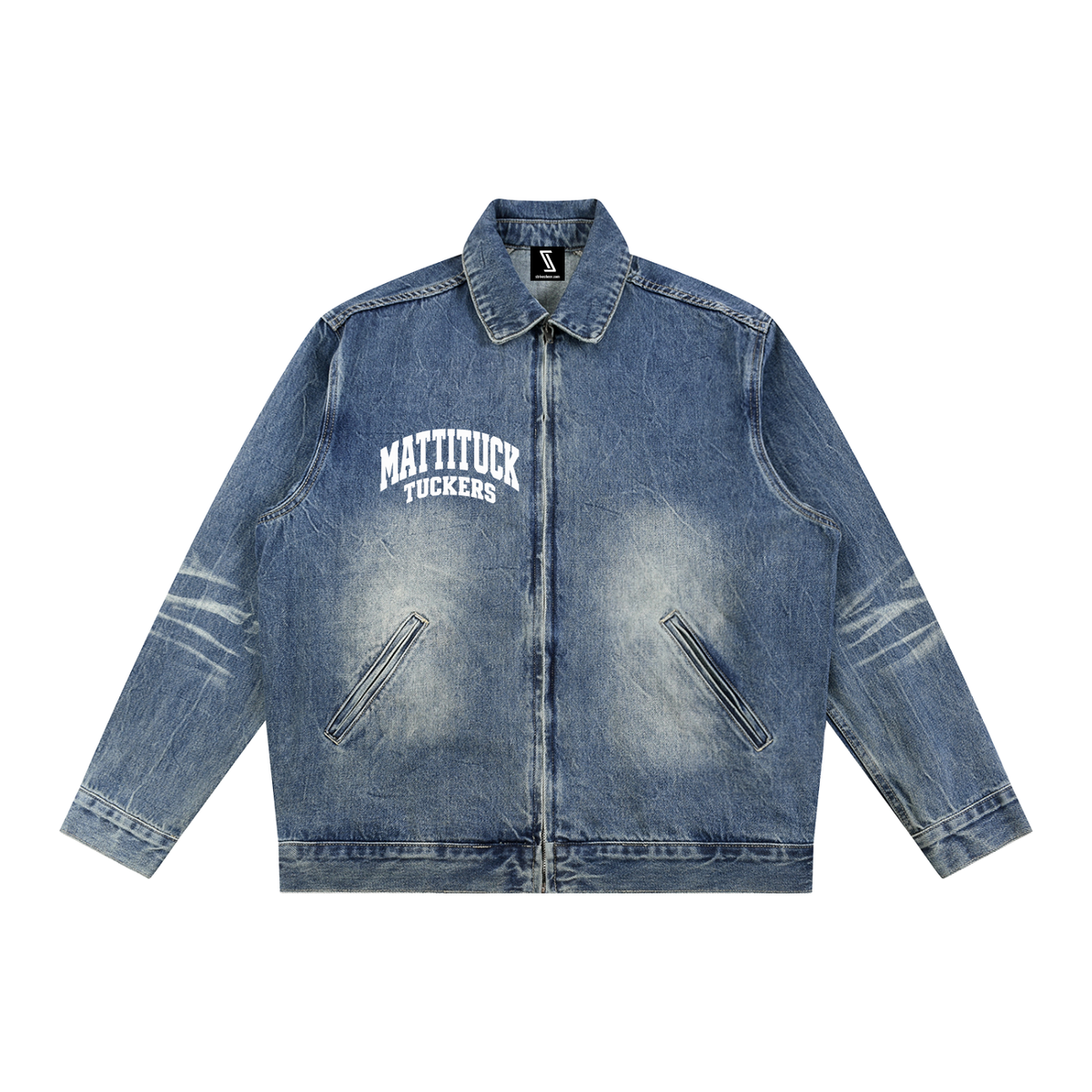 Basic 2 White Mattituck Vintage Wash Zip Up Denim Jacket