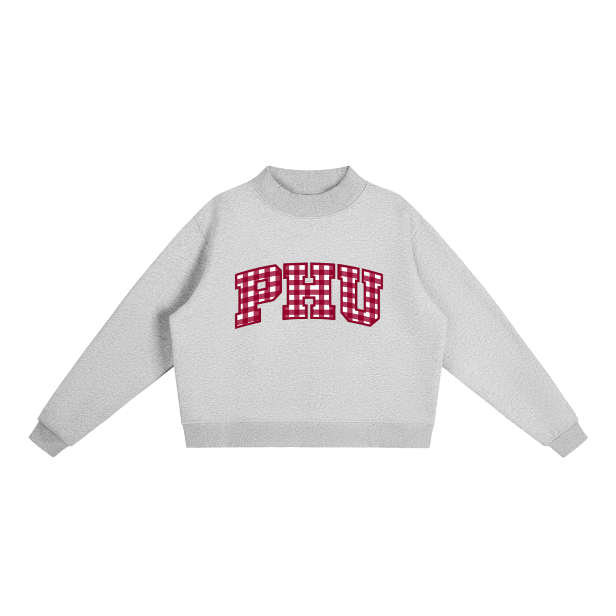 Gingham Palm Harbor Essential Fleece Mock-Neck Crew Sweatshirt (printed)