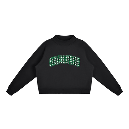 Gingham Seahawks Essential Fleece Mock-Neck Crew Sweatshirt (printed)