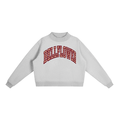 Gingham Bellflower Essential Fleece Mock-Neck Crew Sweatshirt