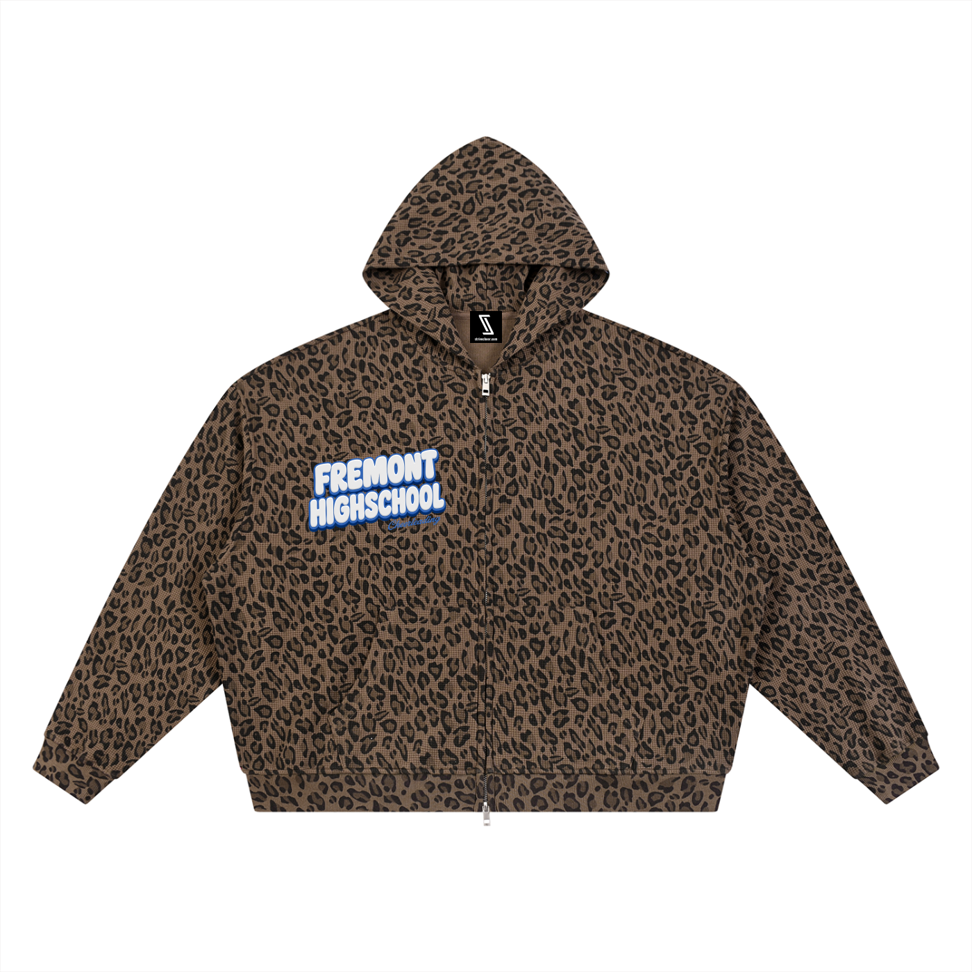 Unisex Leopard Print Waffle Full Zip Hoodie
