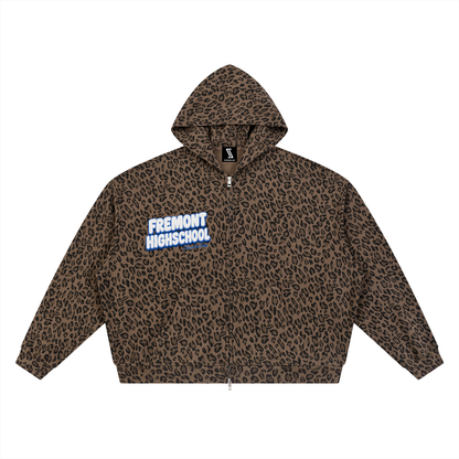 Unisex Leopard Print Waffle Full Zip Hoodie